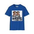 thumbnail image 3 of Mr and Mrs Basset Hounds Driving a Vintage Car Unisex Softstyle T-Shirt, 3 of 11