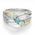 thumbnail image 3 of Gem Stone King 925 Silver and 10K Yellow Gold Simulated White Opal and Blue Zircon and Lab Grown Diamond Engagement Ring for Women | 1.15 Cttw | Round Cabochon 4MM | October Birthstone | Size 6, 3 of 6