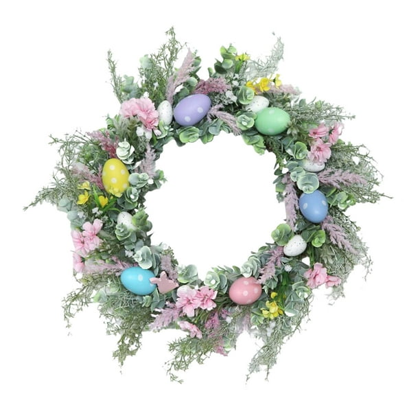 Easter Egg Wreath Front Door with Colorful Eggs Hanging Artificial