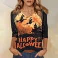 thumbnail image 2 of Trgacdwlo S-5XL Women's Fall Halloween Shirt Novelty Funny Ghost Print V Neck Women's 3/4 Sleeve Tops Fall Cat Pumpkin Print Women's Tunics, 2 of 7