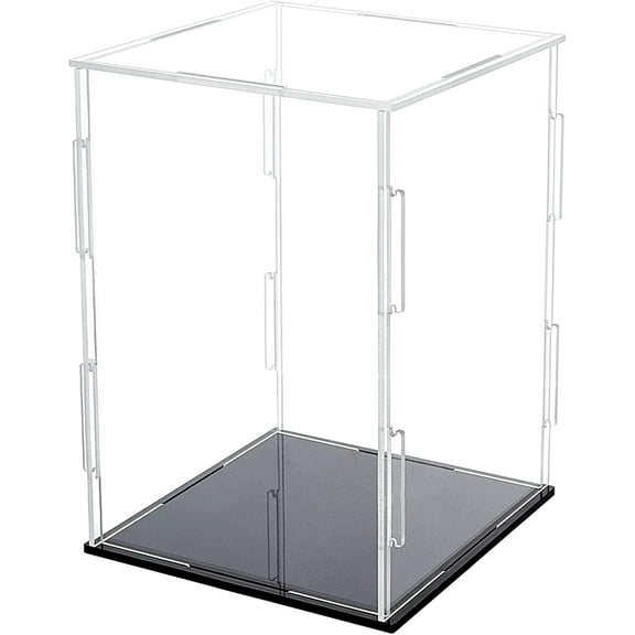 Acrylic Box with Black Stand and Rubber Band 4x4x6 inch Cube Clear Acrylic Display Cases for Collectibles Self-Assembly Dustproof Countertop Box for Toys and Collections ClearDIY