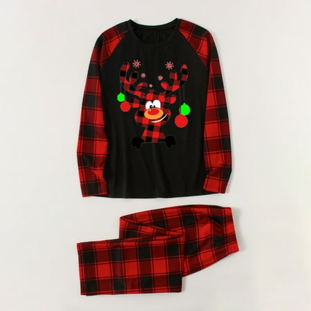 

Wenini Up to 65% off Parent-child Attire Christmas Suits Homewear Crewneck Sleeve Pajamas Two-piece Sets Soft Patchwork Reindeer and Plaid Print Christmas Family Pajamas Matching Sets