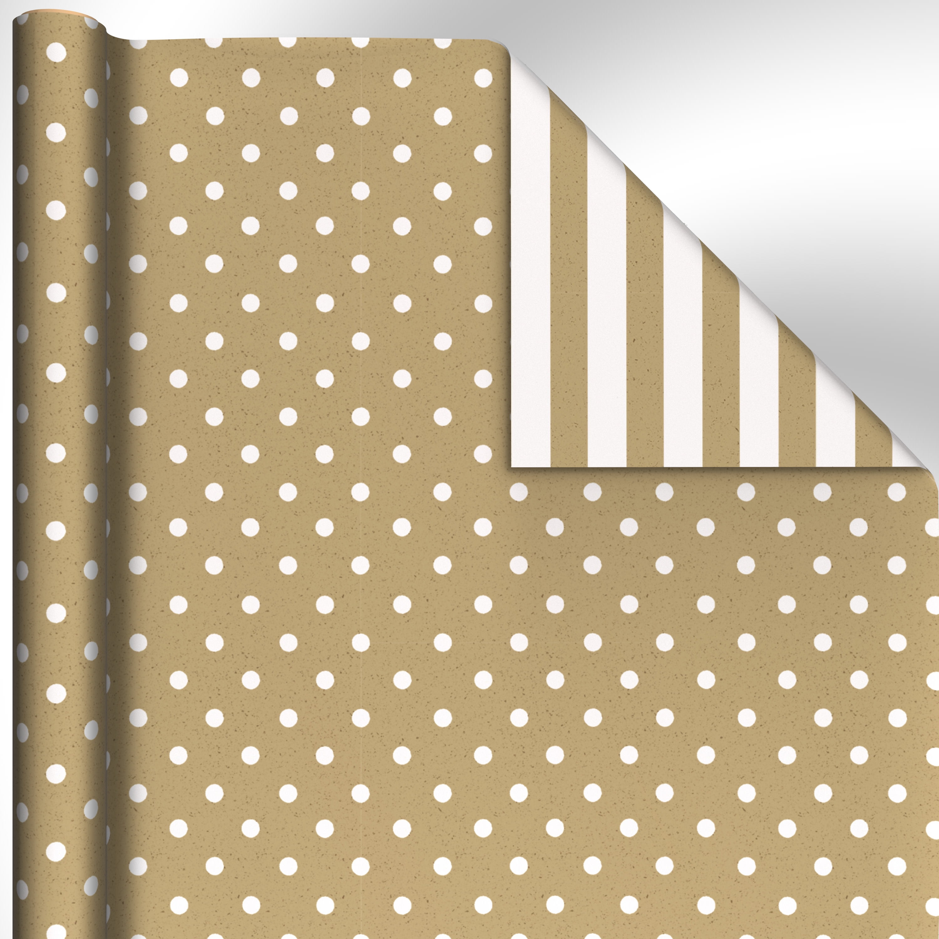 Hallmark Reversible Wrapping Paper Roll (Kraft Dots and Stripes) 20 Sq. ft.