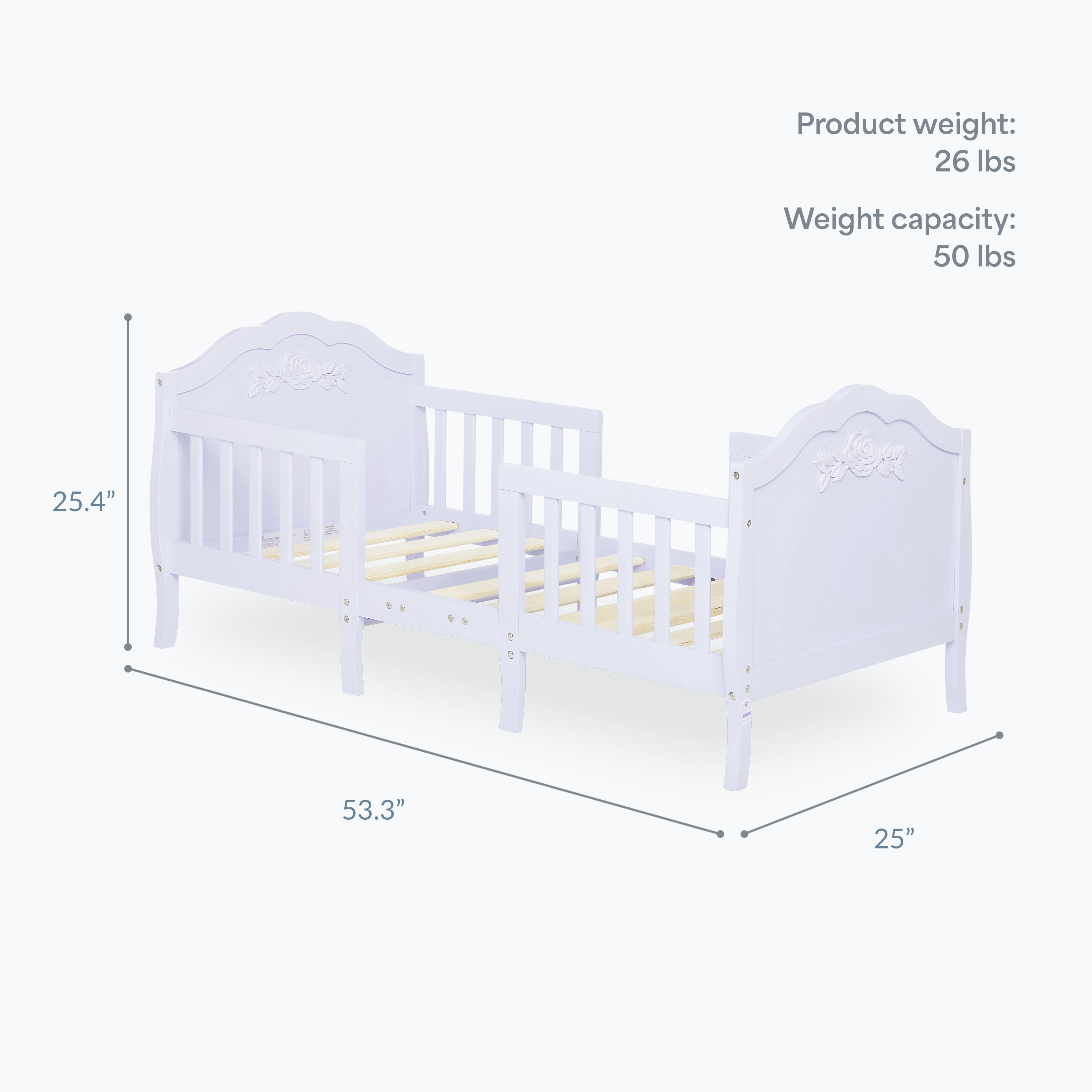 Dream On Me Rose 3-in-1 Convertible Toddler Bed, Greenguard Gold and JPMA Certified, Lavender Ice