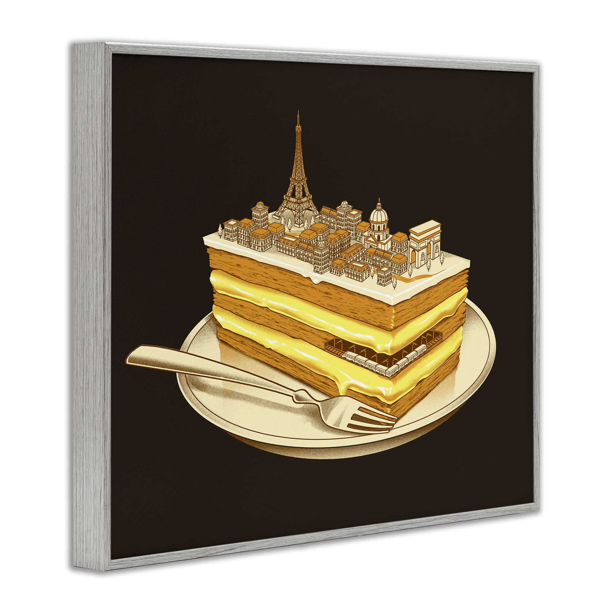 Stupell Industries Hungry For Travels Paris Gray Framed Giclee Art, design by Tobe Fonseca