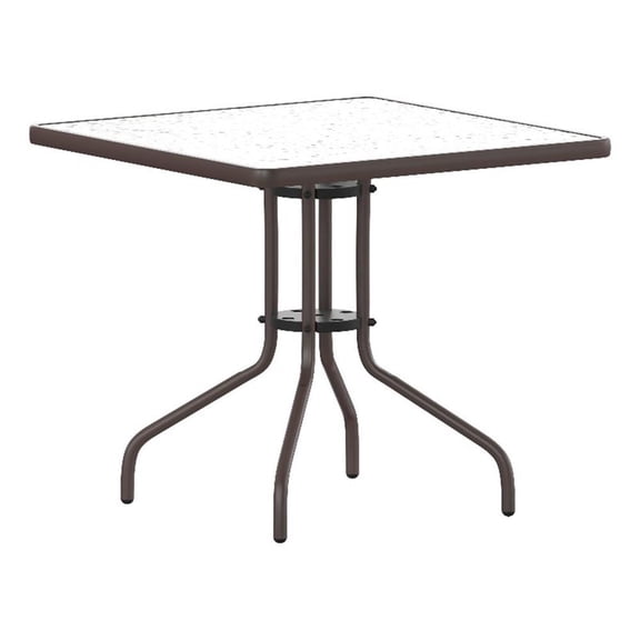 Bowery Hill 31.5" Square Metal Table with Glass Top in Bronze
