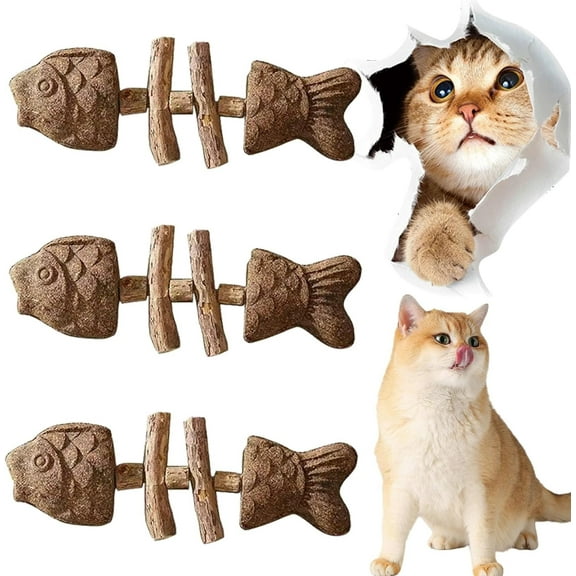 Fix Your Cat’s Dental Health, Dental Chew Toy, Creative Fish Bone Cat Toy, Wooden Catnip Teeth Cleaning Stick, Interactive Toys for Cats(3PCS-B)