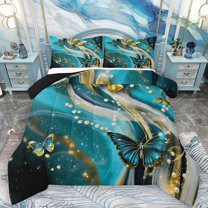 Castle Fairy Teens Flying Butterflies Full Size Comforter Sets 3-Piece,Abstract Marble Pattern Bedding Comforter Set,Geometric Stripes Lightweight Bedding Sets,Breathable Home Decor,Reversible