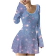 thumbnail image 2 of ClodeEU Womens Sequin V-Neck Stretch Mini Dress with Bell Sleeve，Casual Slim Fit Dress Purple^,Womens Plus M, 2 of 5