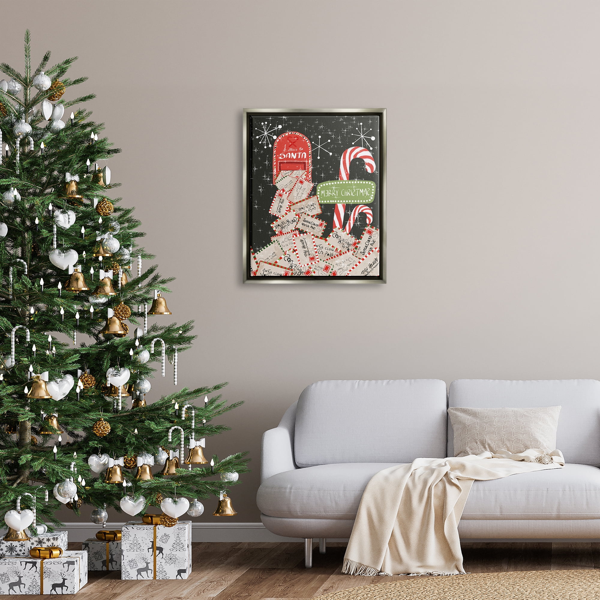 Stupell Industries Letters For Santa Mail Holiday Painting Gray Floater Framed Art Print Wall Art, 25 x 31