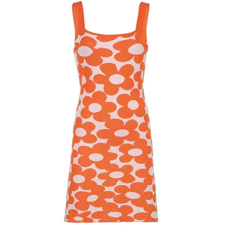 

TINYSOME Women Summer Sleeveless Square Neck Bodycon Knitted Mini for Tank Dress Harajuku Bright Floral Print High Waist Casual Beach Sundress Streetwear