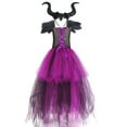 thumbnail image 1 of Girls Witch Costume Handmade Knitted Tulle Dress Evil Queen Dress up Costume for Halloween Carnival Cosplay 3-12 Years Dark Purple with Goat Horn Hairpin(Dark Purple )M, 1 of 5
