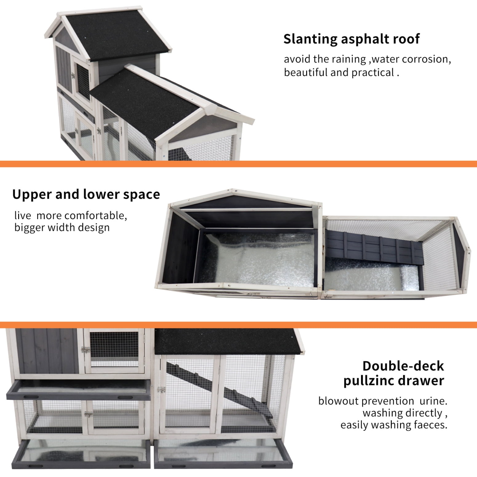 Spacious Indoor/Outdoor Rabbit Cage & Hutch with Removable Trays, 3 Doors, UV Panel & Wire Mesh Floor for Small Animals