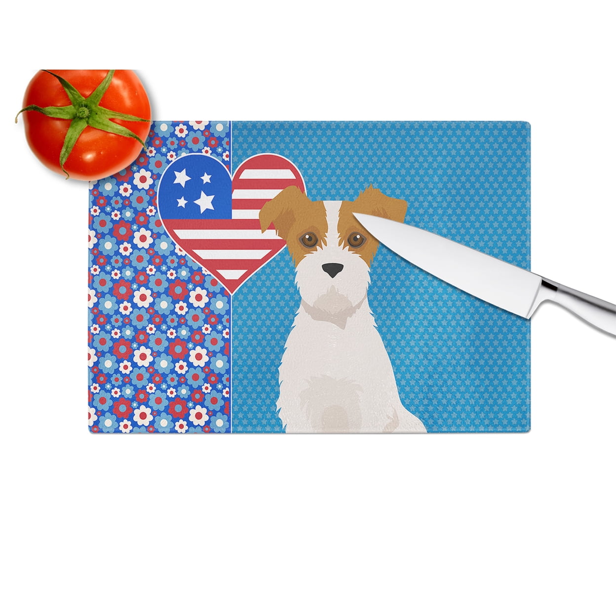 Brown White Wirehair Jack Russell Terrier Glass Cutting Board Large 12 in x 15 in