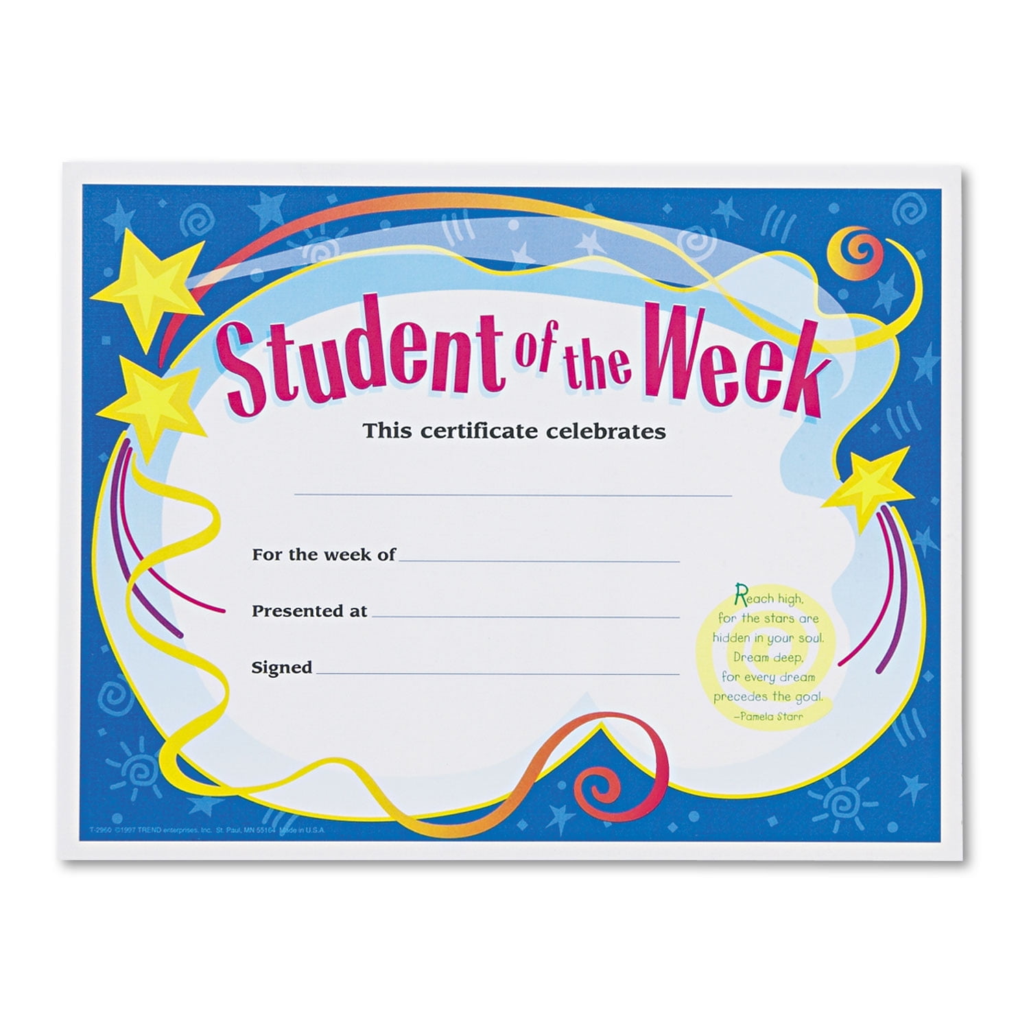 Trend Student Of The Week Certificate T2960 Walmart