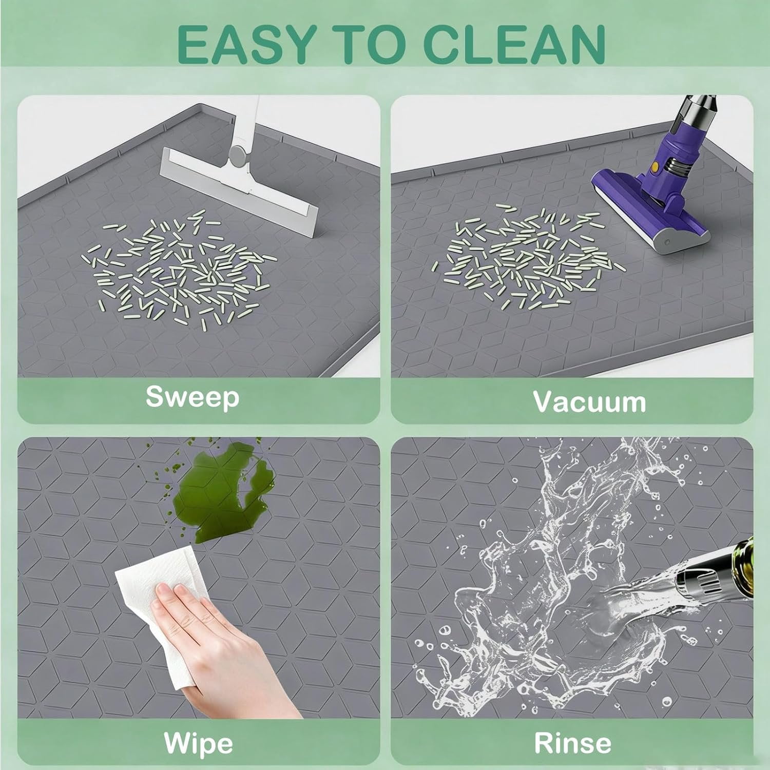 Litter Mat 34x22 Inch, Large  Litter Box Mat for Floor Protection,  & Non-Slip, Soft for  Paws, Easy to Clean, Leak-Proof Edge, Gray