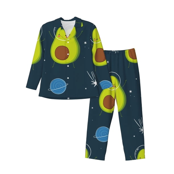 Balery Avocado in Space Pijama para Hombre de Dos Piezas con Manga Larga, Conjunto de Dormir y Descanso Suave con Bolsillos-XX-Large