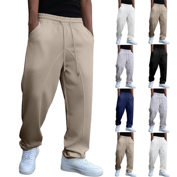 Wide Leg Sweatpants Men casual sports sweat straight leg casual fashion trend solid color sweat All Season Comfort