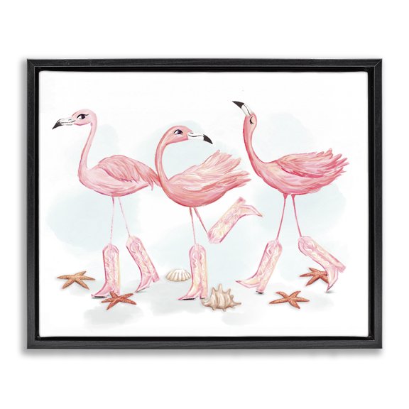 Stupell Industries Coastal Happy Pink Cowgirl Flamingoes Black Floating Frame Canvas Art, 21 x 17, by Ziwei Li