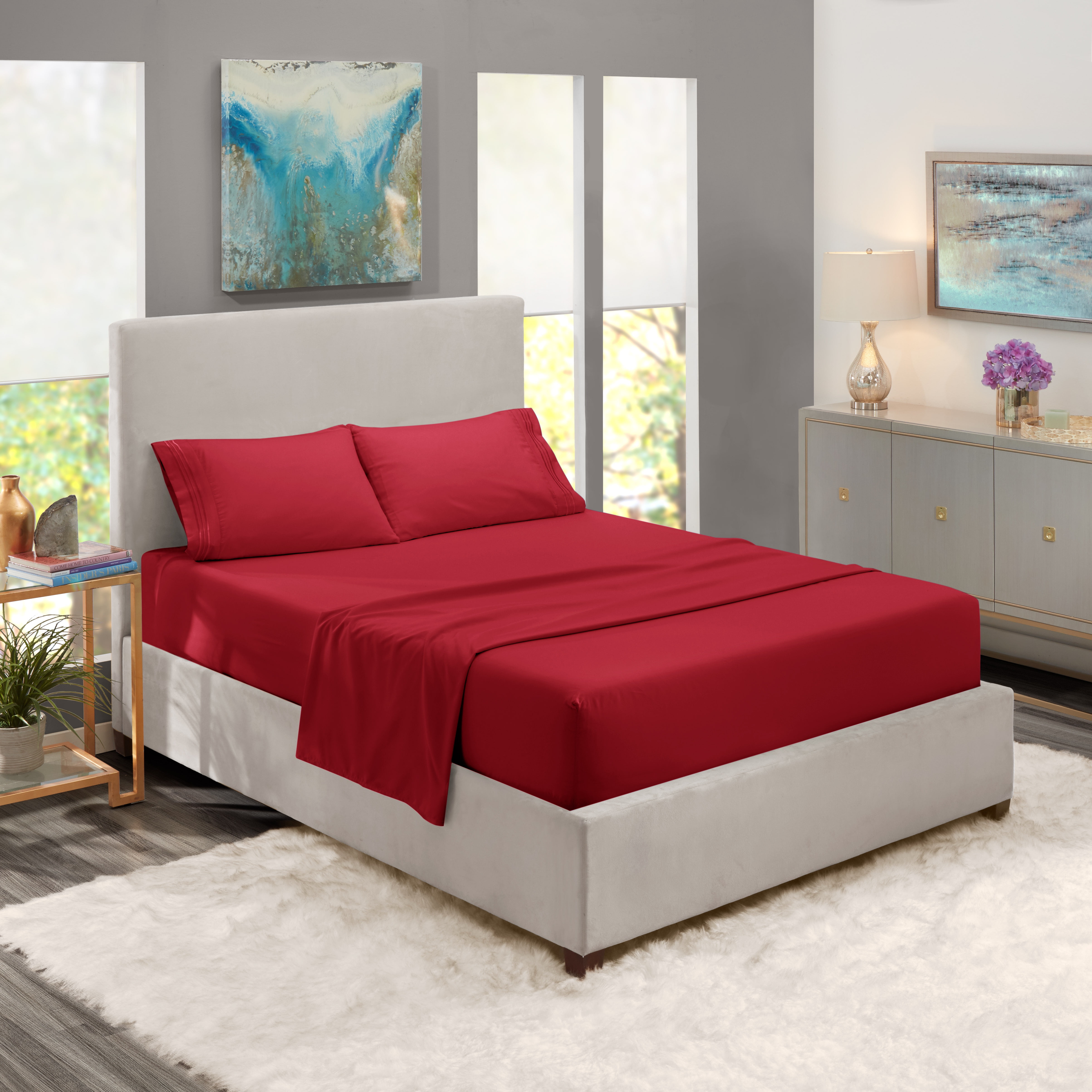 BURGUNDY NEW ARRIVE HIGH QUALITY SOFT SATIN 3PC SINGLE BED SHEET SET 