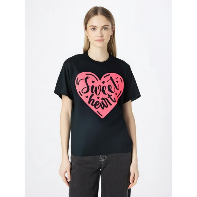 T-Shirt à Manches Courtes Imprimé pour Femmes, T-Shirt de la Saint-Valentin avec Cœurs Mignons, T-Shirt Décontracté pour Hommes, Tissu 100 % Coton Pur, Col Rond