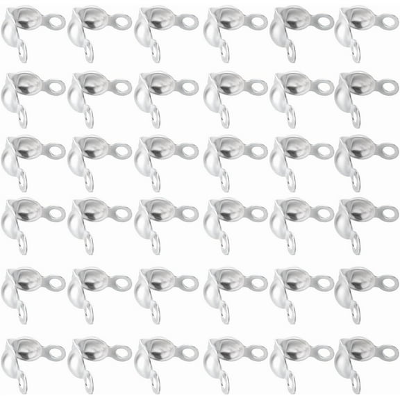 1200Pcs Bead Tip Knot Covers Silver Bead Tip Caps Open Bead Tips End Caps Calotte Ends Clamshell Knot Cover