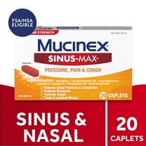 Mucinex Sinus-Max Pressure, Pain & Cough Medicine, OTC Headache Relief, 20 Caplets