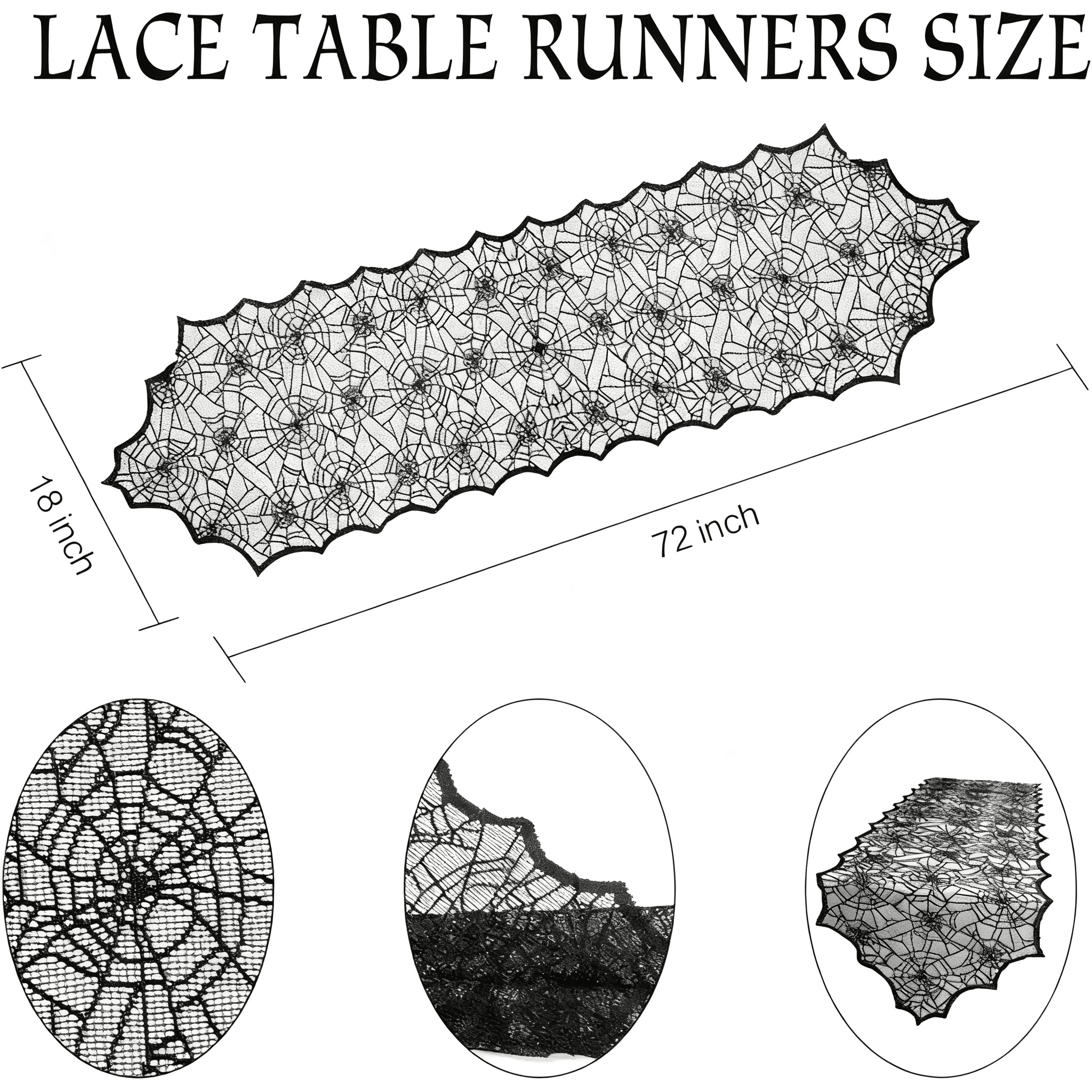Halloween Lace Table Runner 72x18 Inch with Spider Web Design for Party Decor