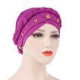 thumbnail image 2 of Women Turban Twisted Beaded Braid Chemical Cancer Headscarf Cap Hair Covered Wrap Hat, 2 of 7