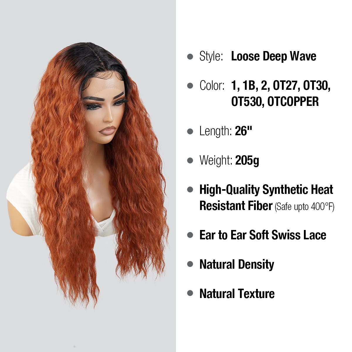 STUDIOCUT BY PROS 26" long wavy loose deep wave Swiss Lace Front Wig Middle part Realistic Hairline for Black women Heat Resistant Synthetic Wig DPL004 (OTCOPPER)