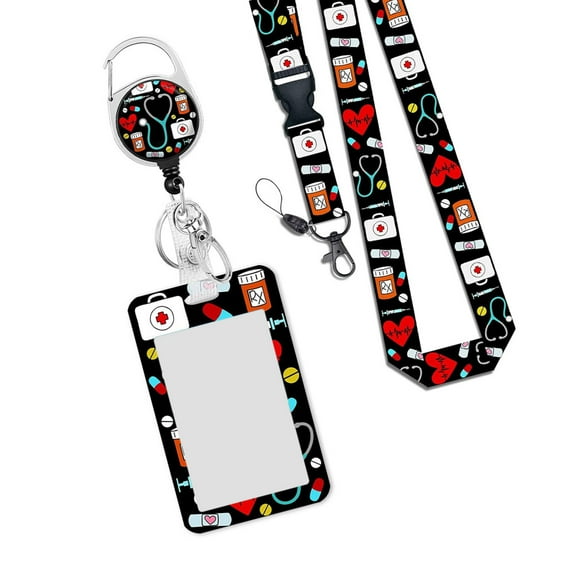 RUISINERY Retractable Badge Holder Card Holder and Lanyard Set Identity Card Badge Holder with for Nurse Doctor Teacher