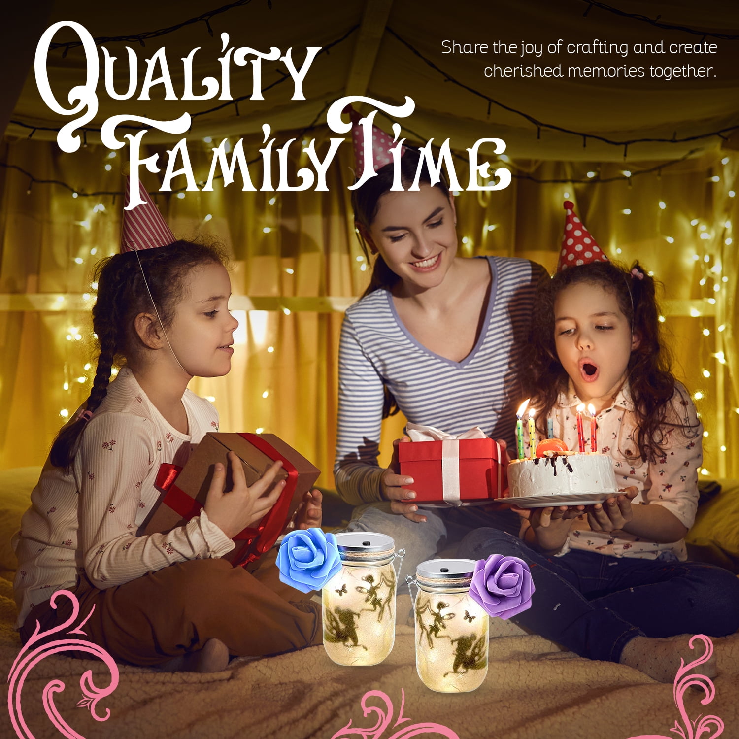 DIY Fairy Night Lights Craft Kit for Kids Ages 4–12, Fairy Lantern Jar Craft Set with Battery Powered Lights, Glitter & Decorations for Bedroom, Birthday & School Projects