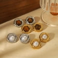 thumbnail image 5 of New Products Statement Nature Stone Tiger-eye Earrings Waterproof Gold Plated Stainless Steel Pearl Stud Earrings for Women, 5 of 10