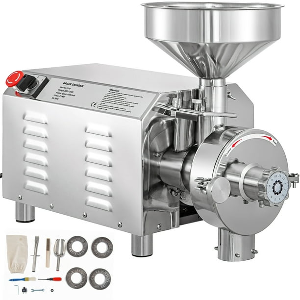 VEVOR Commercial Grinding Machine for Grain 2200W Electric Stainless Steel Grain Grinder 30 50KG H Automatic Industrial Superfine Grain Grinder for