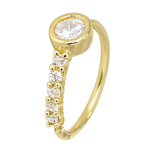 20G 14K Yellow Gold Bezel Set CZ Nose Hoop Ring Twist-open 5/16"(8mm) Unisex Nose Ring CZ Stones 14KNH72BZL-CZYG