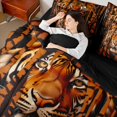 thumbnail image 5 of Manfei Hippie Tiger Queen Bedding, Vintage Animal Print Bedding Comforter Set Queen, Dark Brown Orange, Black Reversible, 7-Piece, 5 of 6