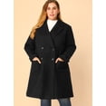 thumbnail image 2 of Women's Plus Size Notched Lapel Double Breasted Winter Long Coat Black 2X, 2 of 6
