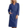 thumbnail image 4 of Wensltd Women's Nightgowns Solid Terry Cloth V Neck Long Sleeve Tie Waist Bath Robe with Pockets for All Season, 4 of 8