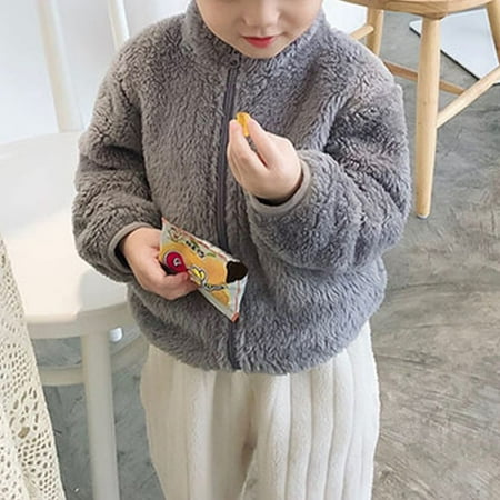 

Baby Boys Girls Plush Coat Long Sleeve Solid Zipper Jacket Toddler Fall Winter Casual Outwear