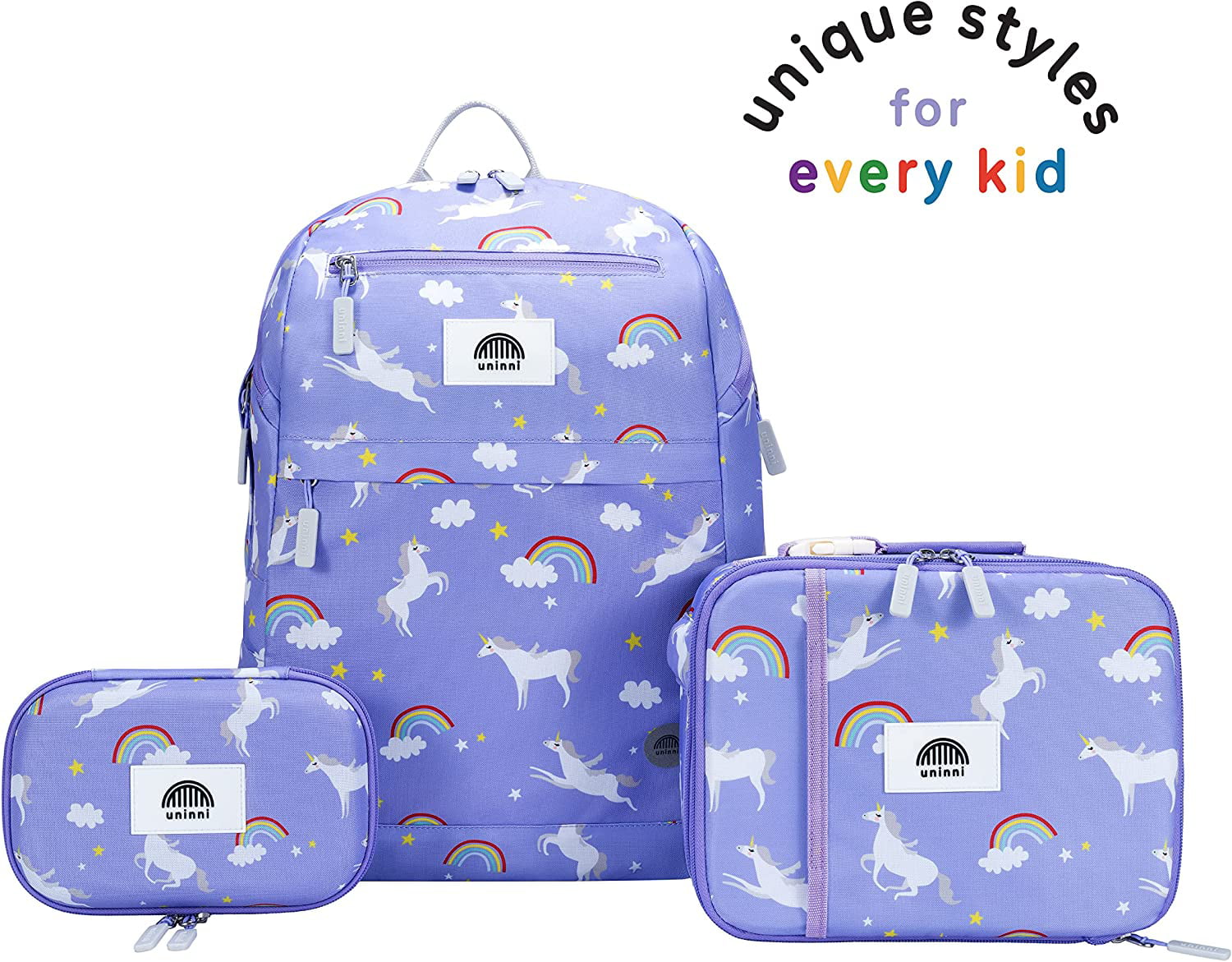 uninni Kids Backpack Set with Insulated Lunch Bag and Cute Pencil