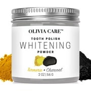 Olivia Care Activated Charcoal + Turmeric Tooth Powder| 100% Natural | Polish, Whiten & Strengthen Teeth | Fight against Cavities, Bad Breath, Stains & Gum Disease  2 OZ