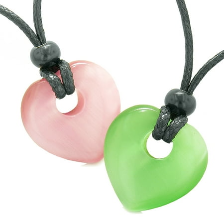 Yin Yang Heart Donuts Love Couple Best Friends Neon Green Pink Simulated Cats Eye Amulet (Best Medication For Pink Eye)