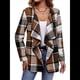 thumbnail image 1 of Cárdigan de Cuello Chal A Cuadros para Mujer, Chaqueta de Franela Larga con Abertura Frontal, Abrigo Corto A Cuadros, Ropa de Otoño Caqui XL, 1 of 9