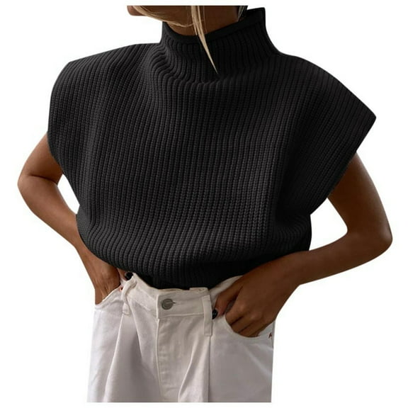 RMGVDSD Sweaters For Women Temperament Turtleneck Sleeveless Sweater Vest Solid Color Pullover Sweater Top Comfort Sweater Fashion Clothes /Black
