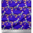 thumbnail image 2 of Soimoi Blue Cotton Voile Fabric Autumn Leaves & Woodpecker Bird Print Fabric by the Yard 58 Inch Wide, 2 of 3