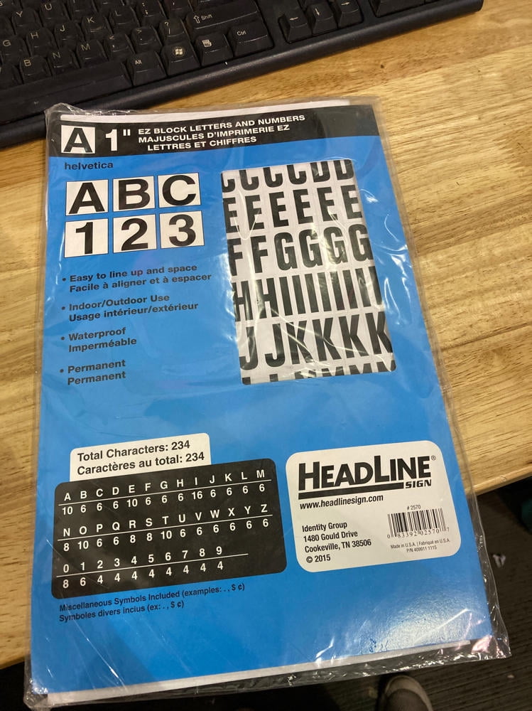 headline sign 2570 stick on ez block letters and numbers black on white 1 inch walmart com