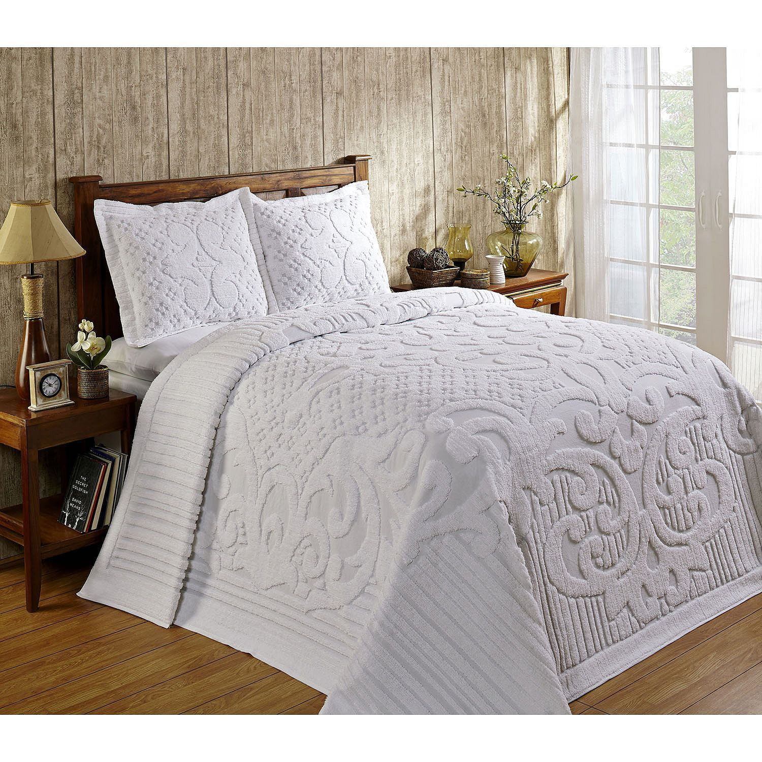 ASHTON HEAVYWEIGHT CHENILLE BEDSPREAD AND PILLOW SHAM COMPLETE SET ALL COTTON 