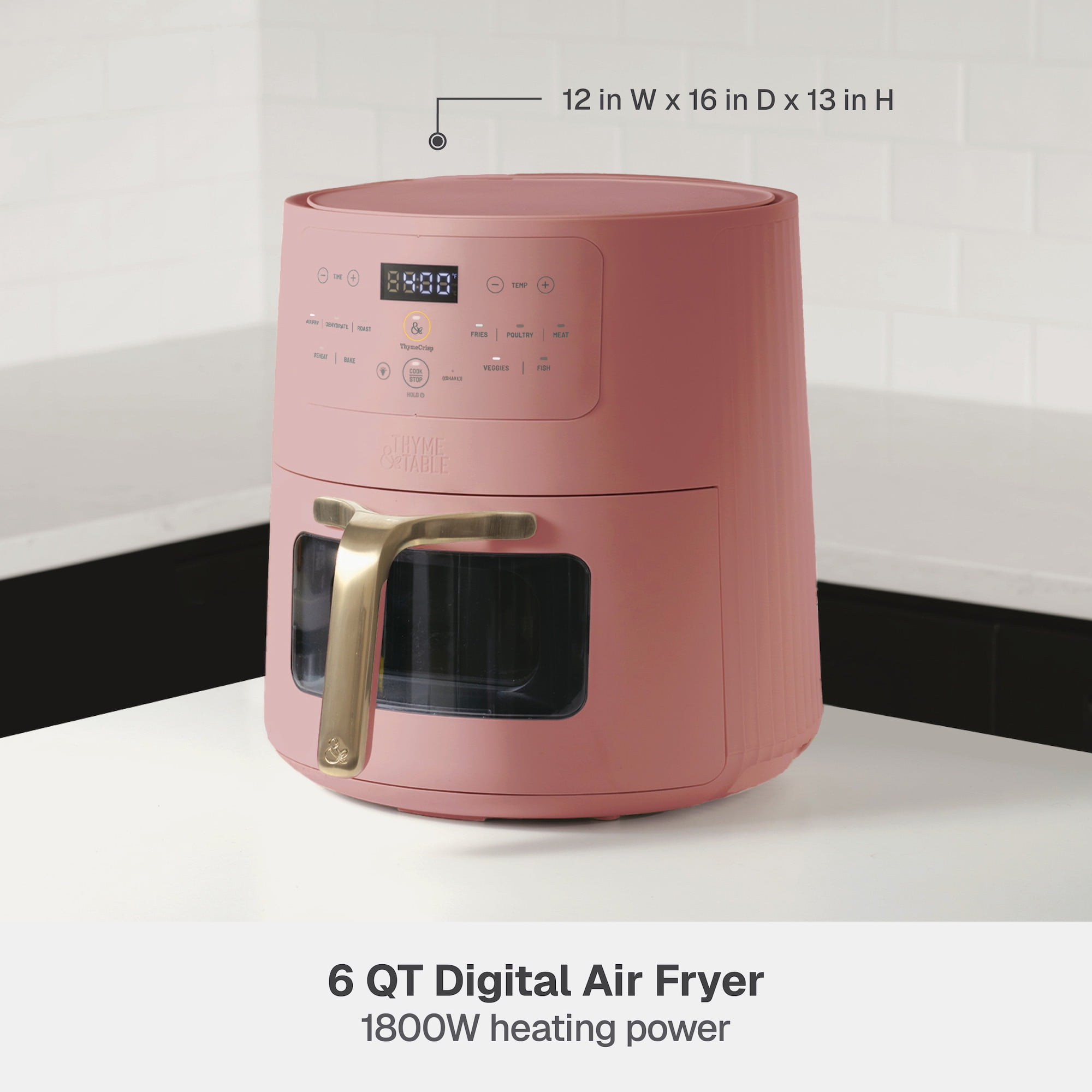 Thyme & Table 6QT Air Fryer, with ThymeCrisp™ and Ceramic-Coated Nonstick Basket, Faded Rose