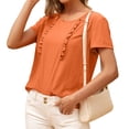 thumbnail image 4 of Minnieouse Mujer Camiseta Verano Cuello Manga Corta Volantes Casual Top Suelto Prendas para la parte del cuerpo Naranja XL, 4 of 6