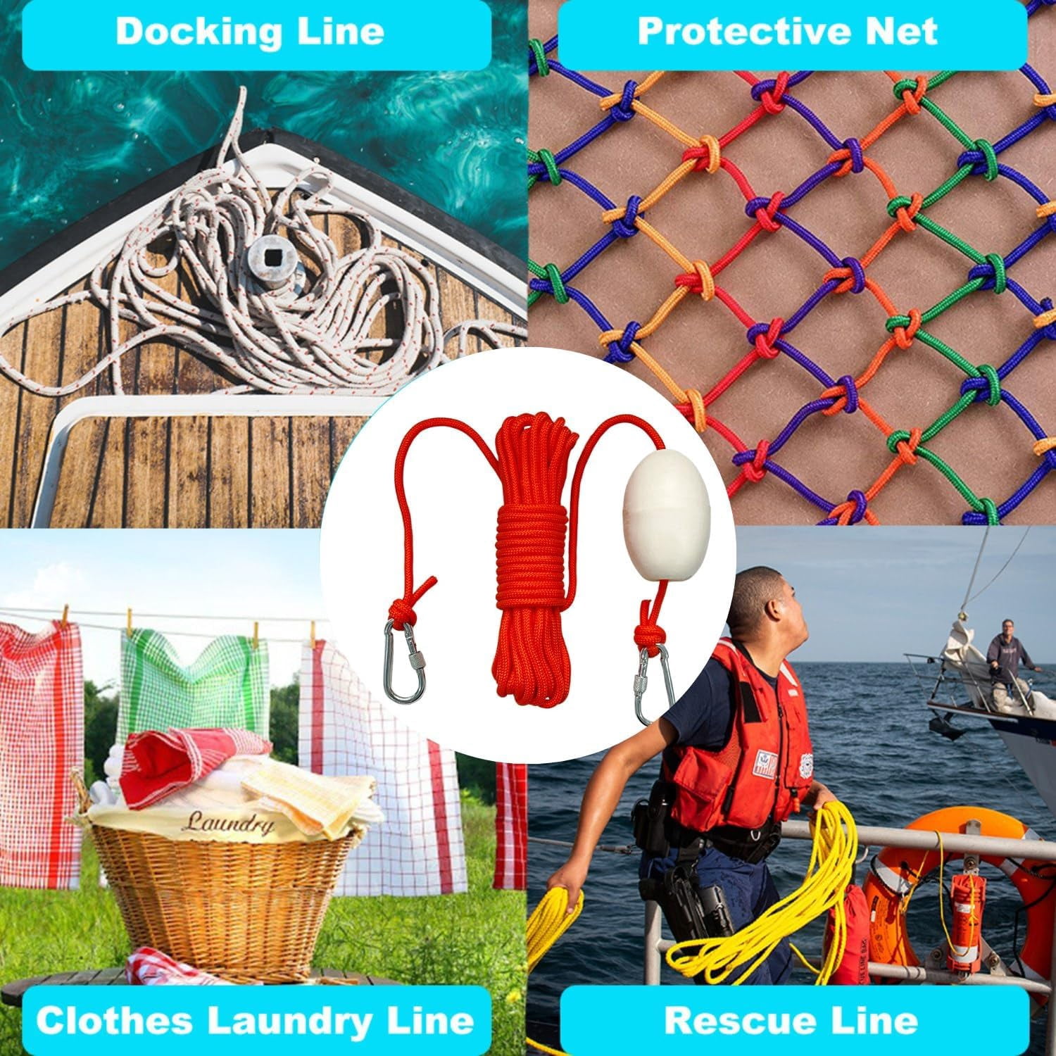 BeGrit Floating Rope 1/4" X 32.8' Anchor Rope with Hook Buoy Polypropylene Rope Mooring Rope Kayak Canoe Tow Throw Line for Boat Camping Hiking Awning Tent 6mm x 10m